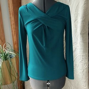 Long sleeve cross pleated front neckline